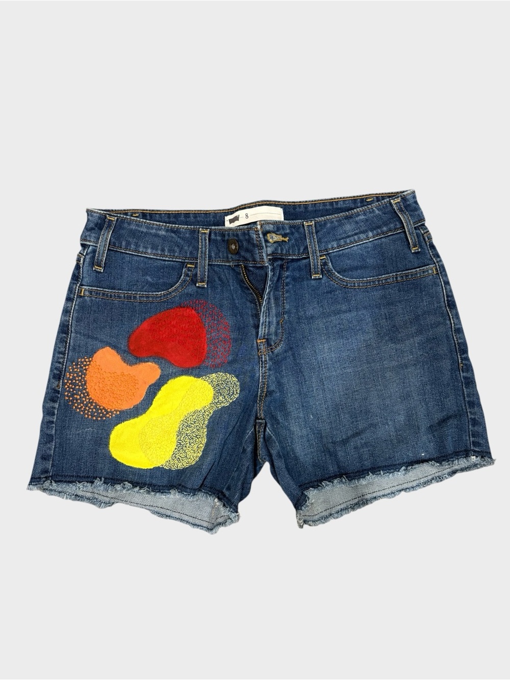 Upcycled hand embroidered and Painted Levi’s Denim Shorts size 8